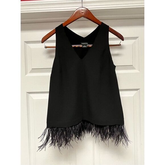 Nordstrom Trouvé Black Maribou Tank Top sz XS - Picture 1 of 6